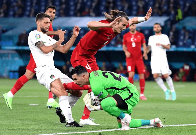 Mô phỏng sơ đồ 1-4-3-2 của Catenaccio cổ điển với vị trí Libero (hậu vệ quét) hoạt động tự do dưới cùng.